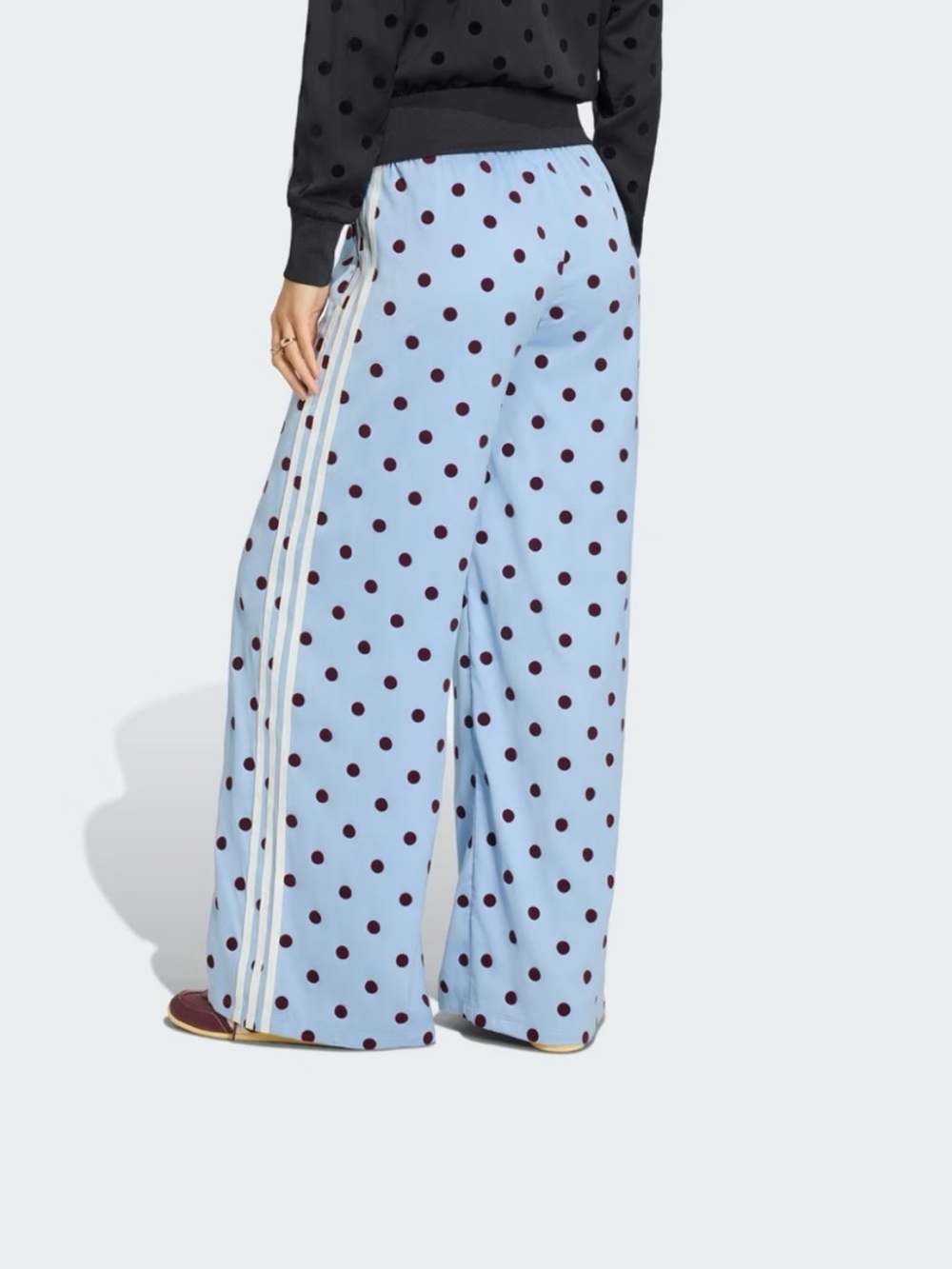 NWT Adidas Satin Polka Dots Wide Leg Pants in Clear Sky Size Small - Picture 7 of 16